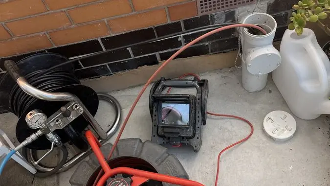 Drain camera equipment beside a toilet, Malvern